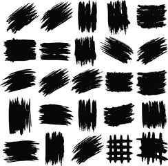 Collection of twenty four black ink brush strokes and textures for design elements