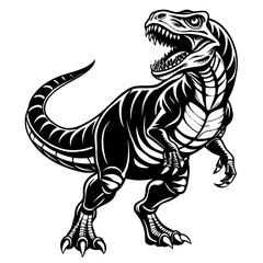 Roaring Tyrannosaurus Rex Line Art – Black and White Dinosaur Illustration for Coloring and Education.