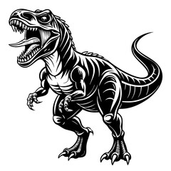 Roaring Tyrannosaurus Rex Line Art – Black and White Dinosaur Illustration for Coloring and Education.