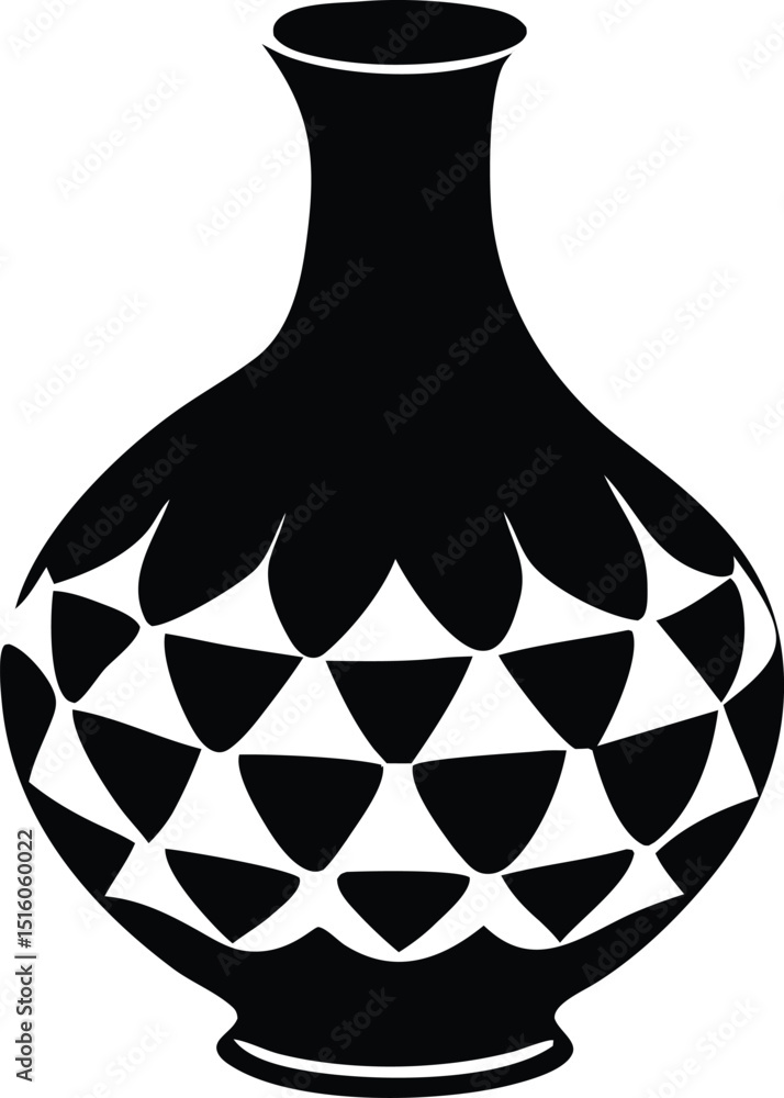 Poster black and white geometric vase illustration with a unique triangular pattern