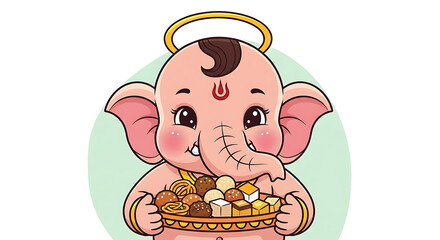 Sweet Baby Ganesha Offering Prasad &ndash; Cute Hindu Festival Design