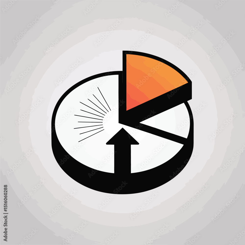 Poster abstract pie chart with rising arrow and graphic elements illustrating growth and success in a moder