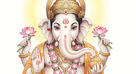 Elegant Lord Ganesha Painting in Soft Pastel Watercolor Style