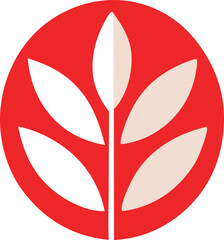 Abstract red circle logo with symmetrical white and beige leaf design
