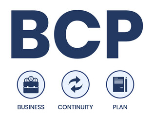 BCP - business continuity Plan. acronym business concept. vector illustration concept with keywords and icons. lettering illustration with icons for web banner, flyer, landing page