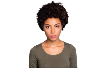 Close up photo of minded serious afro american girl listen to her job work partners wear casual style outfit isolated over blue color background