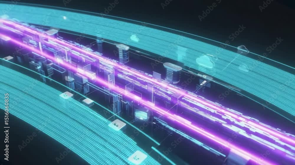 Aufkleber abstract technology glowing purple data stream flowing through the infinity loop