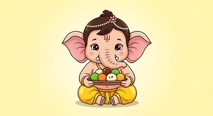 Kawaii Baby Ganesha with Candy Sweets &ndash; Perfect for Kids&rsquo; Room Decor