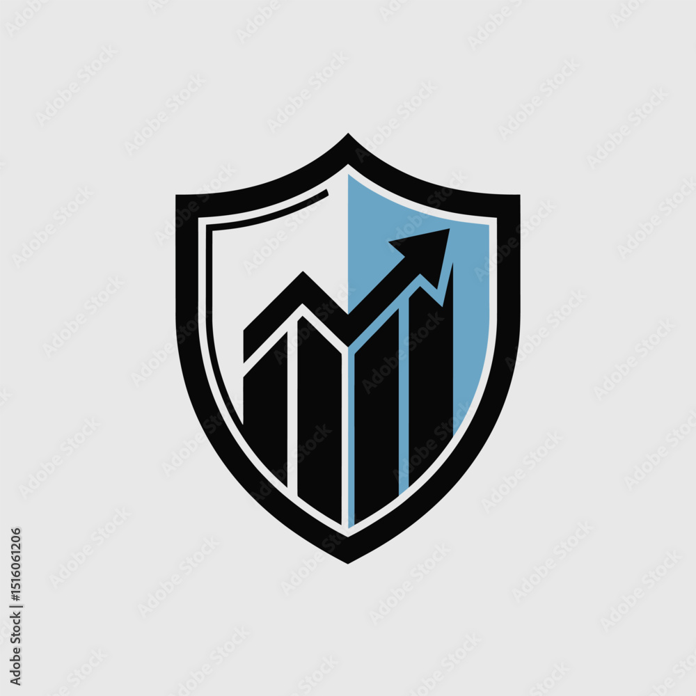 Poster financial growth and protection concept vector illustration of an upward trending graph inside a shi
