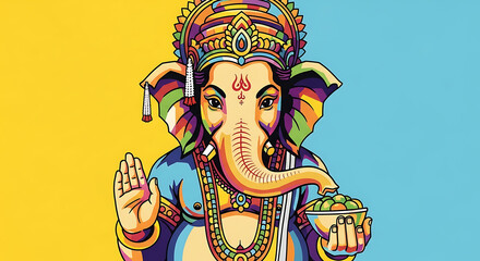 Vibrant Ganesha Wall Art &ndash; Intricate Ethnic Vector Illustration