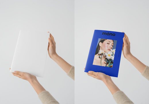 Mockup Of Woman With Customizable Magazine