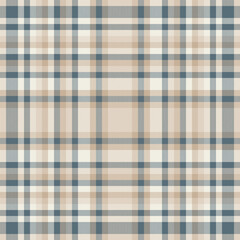 Elegant neutral plaid pattern in beige and blue hues.  Perfect for textile design, website backgrounds, or packaging. This subtle yet sophisticated texture evokes feelings of warmth and calm.