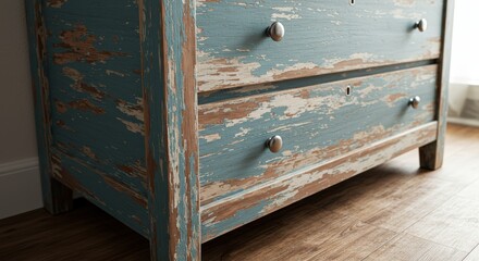 Distressed Teal Wooden Chest of Drawers Rustic Farmhouse Charm