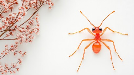 Detailed view of a vibrant red ant on a white background.