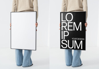 Mockup Of Woman With Customizable Art Print