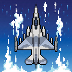 Pixel art fighter jet illustrations vector element