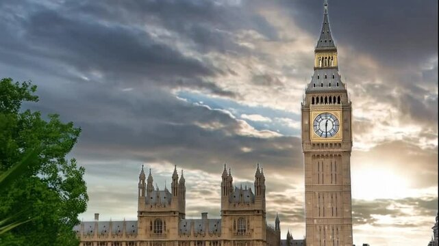 Big Ben London clocktower and houses of parliament at sunrise