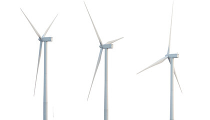 Wind turbines isolated on a white background. © wannasak