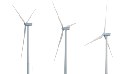 Wind turbines isolated on a white background.
