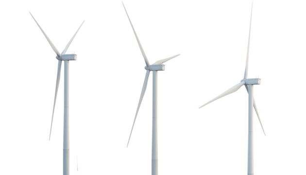 Wind turbines isolated on a white background.