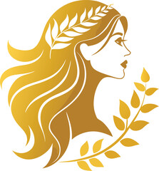Golden goddess profile with elegant leaf accents a symbol of beauty and grace