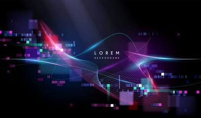 Abstract neon lines with glitch effects