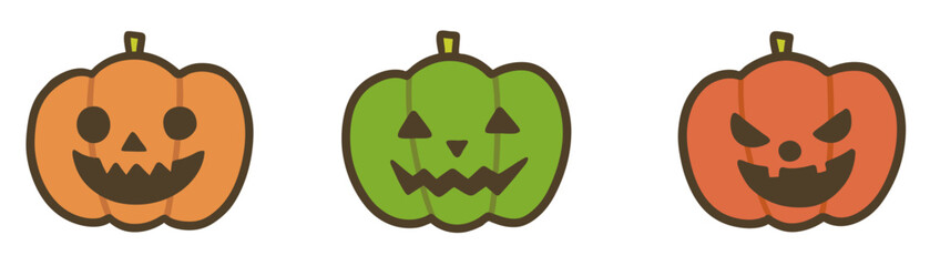 カラフルなかわいいジャック・オー・ランタンのイラストセット（ハロウィン素材）