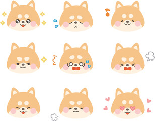 Fototapeta premium 茶色の柴犬の顔アイコン コミカル表情セット 線なし