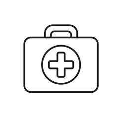 Obraz premium Medical icons. First aid. First aid kit with white cross. prevention, health, diagnosis. Outline design style