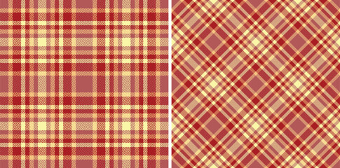 Two seamless red and beige plaid patterns.  Perfect for textile design, backgrounds, or autumnal projects.  Classic yet versatile, these checks offer warmth and a touch of rustic charm.