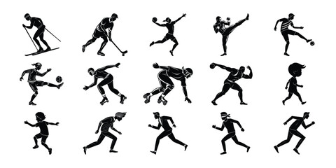 Silhouetted figures vector bundles a variety of sports activities.