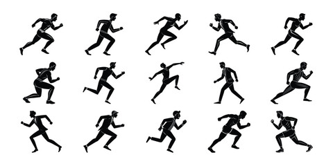 Running Man Animation Frames silhouette vector bundles Running Sequence Concept Art.