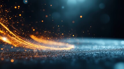 Obraz premium An artistic presentation of a dark background illuminated by vibrant particles and sparkles, symbolizing energy and movement, creating an abstract visual experience.
