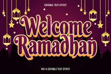 Fototapeta premium Welcome Ramadhan editable text effect 3d emboss modern style