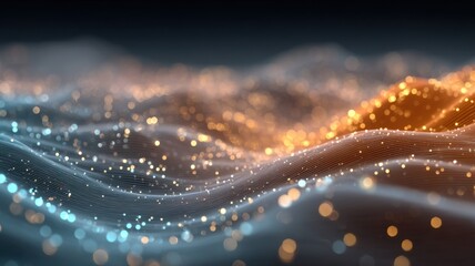 Digital Waves. Abstract visualization of glowing particles in flowing waves.