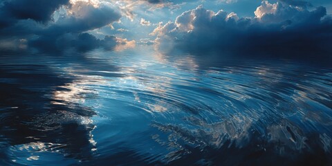 Calm Ocean Reflection. Serene water surface mirroring clouds and sky in a tranquil natural setting.
