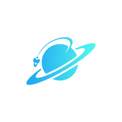 Futuristic Orbiting Planet Icon: Digital Cosmos Vector Symbol
