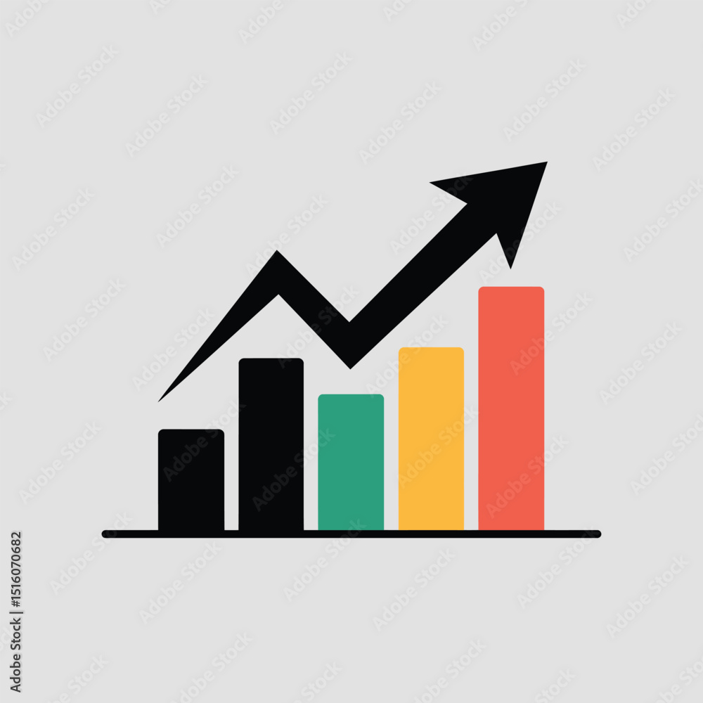 Poster growth trend represented by bar chart ascending with an upward arrow business and finance concept fo