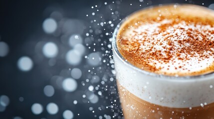 A delicious looking coffee topped with frothy foam and sprinkled cinnamon, inviting you to enjoy its aromatic flavors in a cozy setting.