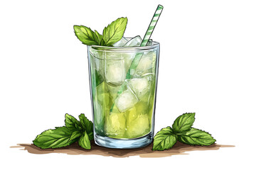 Isolated Illustration of Mint Mojito Cocktail