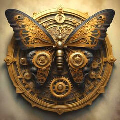 Obraz premium Illustration of butterfly with golden clock cog.