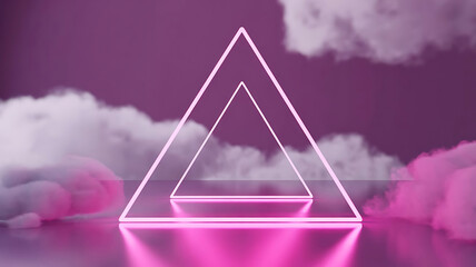 abstract Pink Neon Triangles in Dreamy Cloudscape High-Detail Futuristic Art background