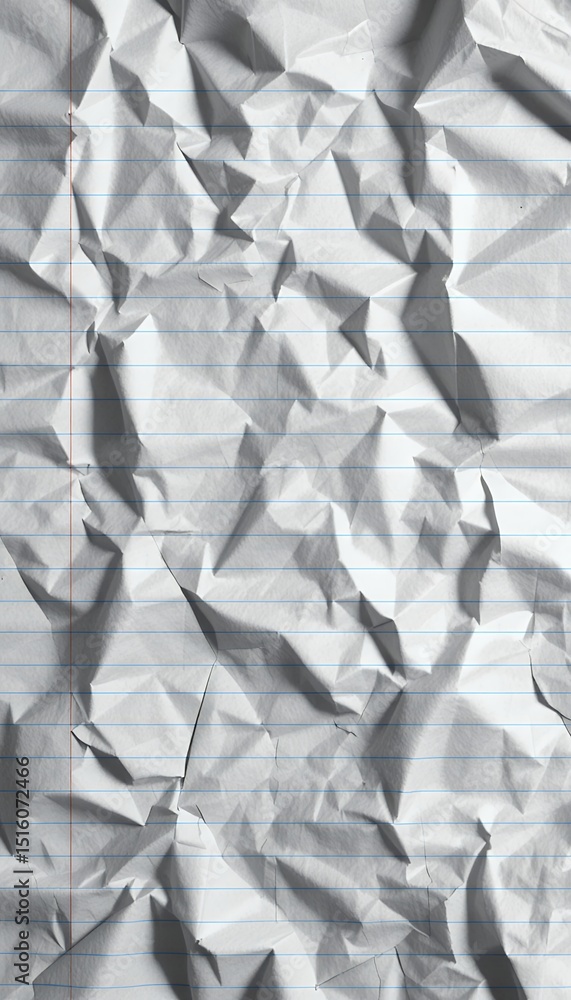 Poster close up view of wrinkled lined paper texture with visible folds and creases