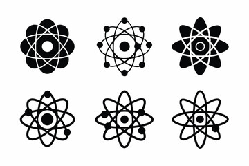 set of Atom icon vector silhouette illustration isolated on white background