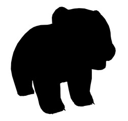 A black silhouette Panda is standing in front of a white background. The Panda is small and cute, and it looks like it's looking at the camera