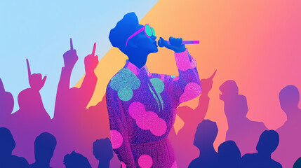 Pop star performs on stage wearing a glittery outfit in front of enthusiastic fans