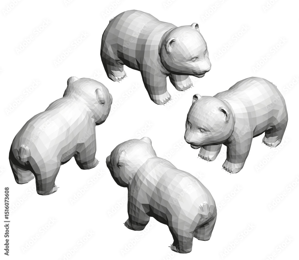 Poster four bears are standing in a row, with their backs facing the camera. the bears are all the same siz