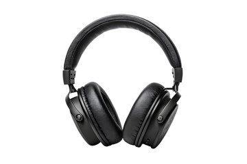 Black Leather Headphones Front View Isolated on Transparent Background