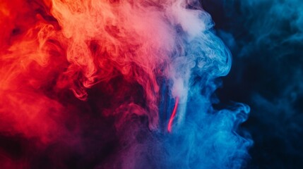 Fototapeta premium Vibrant red and blue smoke cloud in dramatic abstract artistic colorful visual explosion scene
