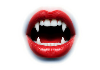 Naklejka premium Closeup of Fangs and Red Lips isolated on transparent baackground